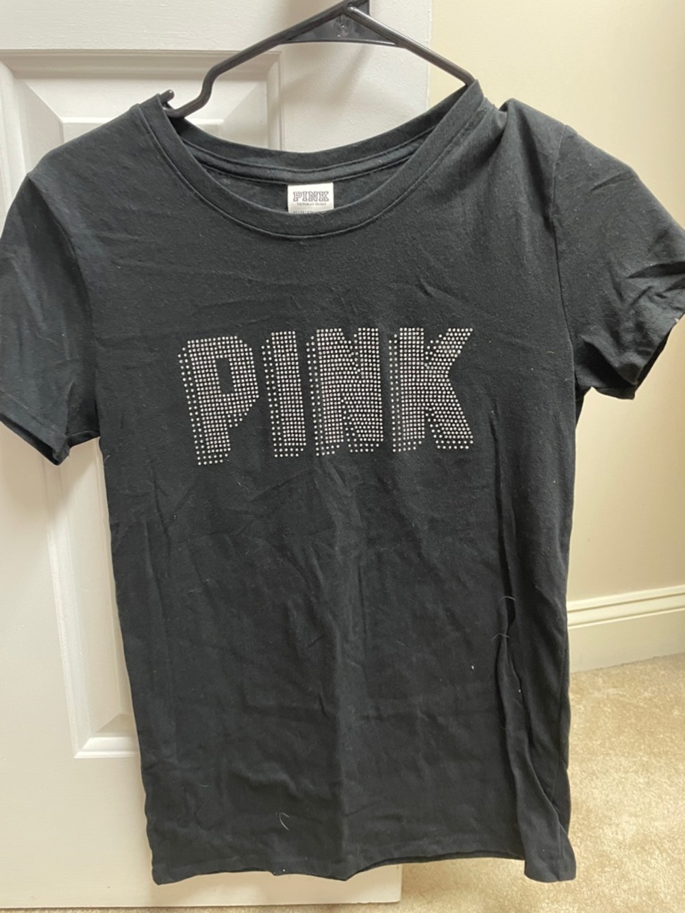 PINK Victoria's Secret Black Tee with Silver Stud Logo
